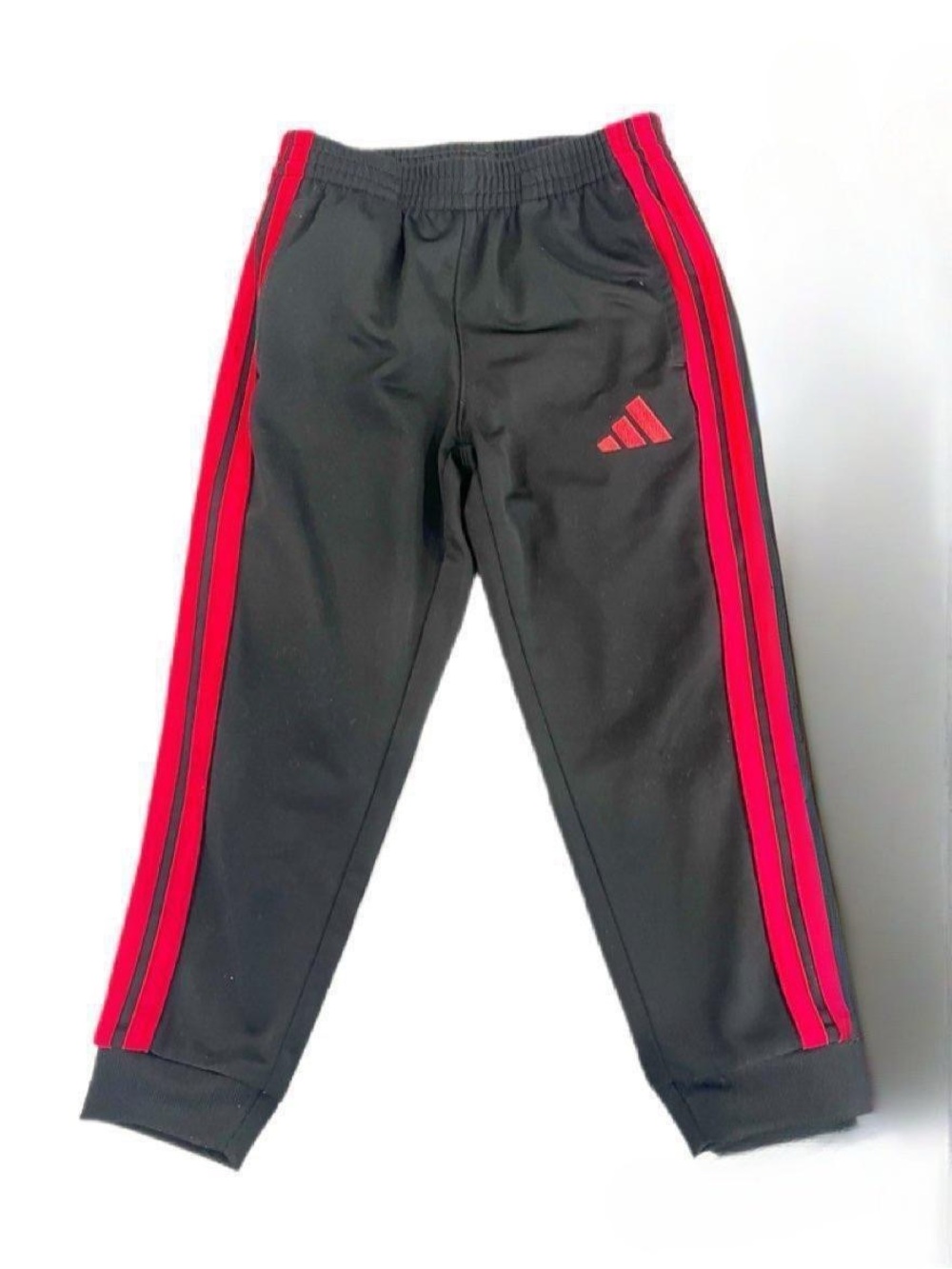 adidas Kids Black Joggers with Red Side Stripes